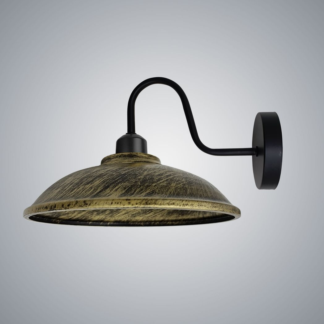 Brushed Brass Wall Light Swan Neck Hemisphere For Bedroom by Home Symphony swan-neck arm and hemispherical shade.