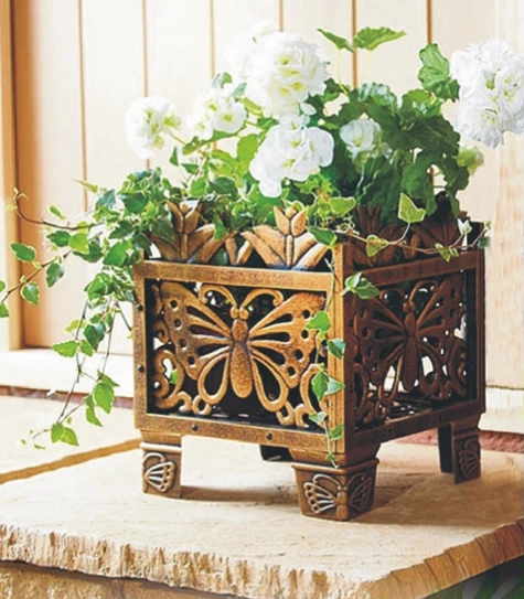 Avilo Bronze Butterfly Planter Rack 12x8x9in Garden Decor - Planters