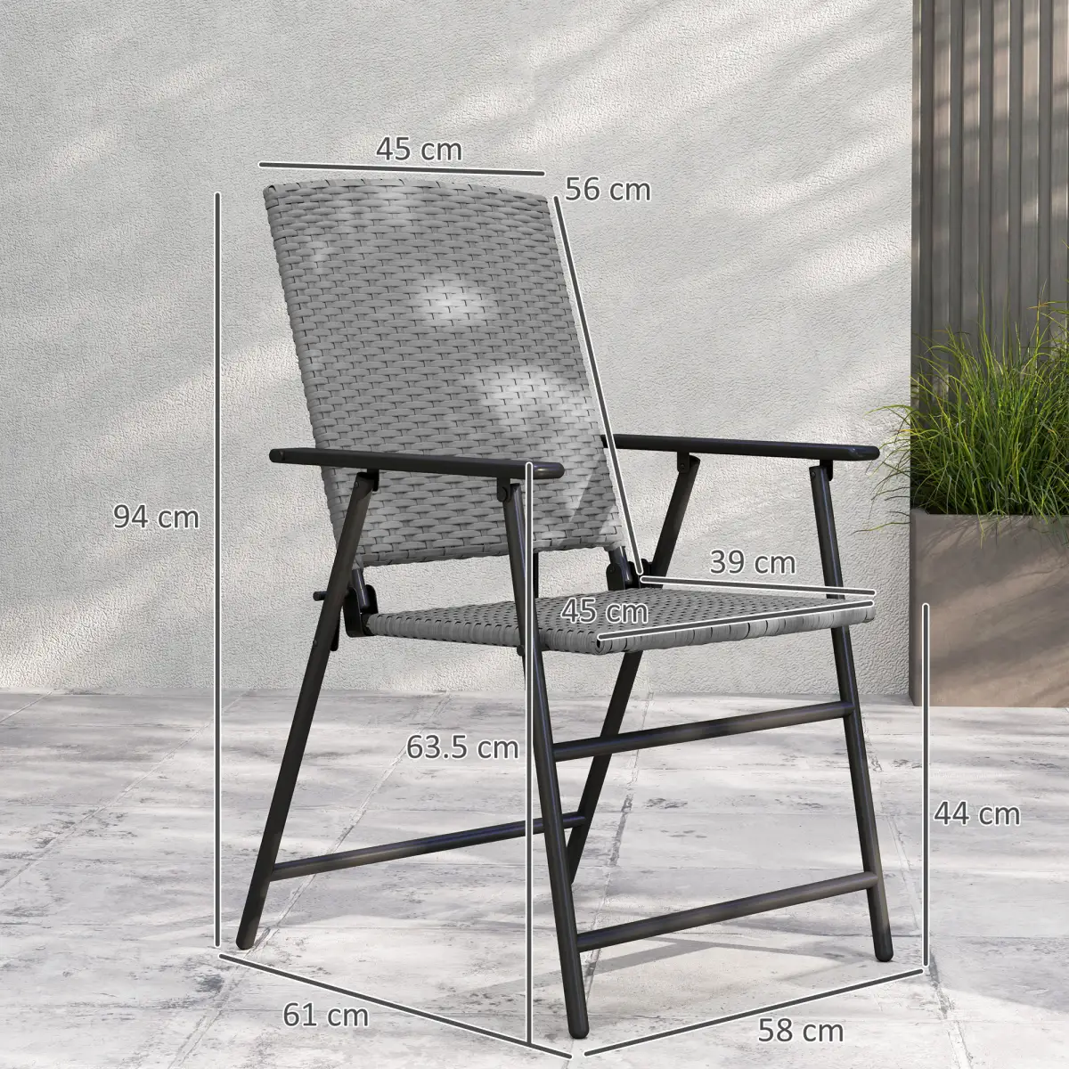 Outsunny Outsunny 2pcs Rattan Chair Foldable Garden Furniture w/ Armrest Grey - Folding Chairs