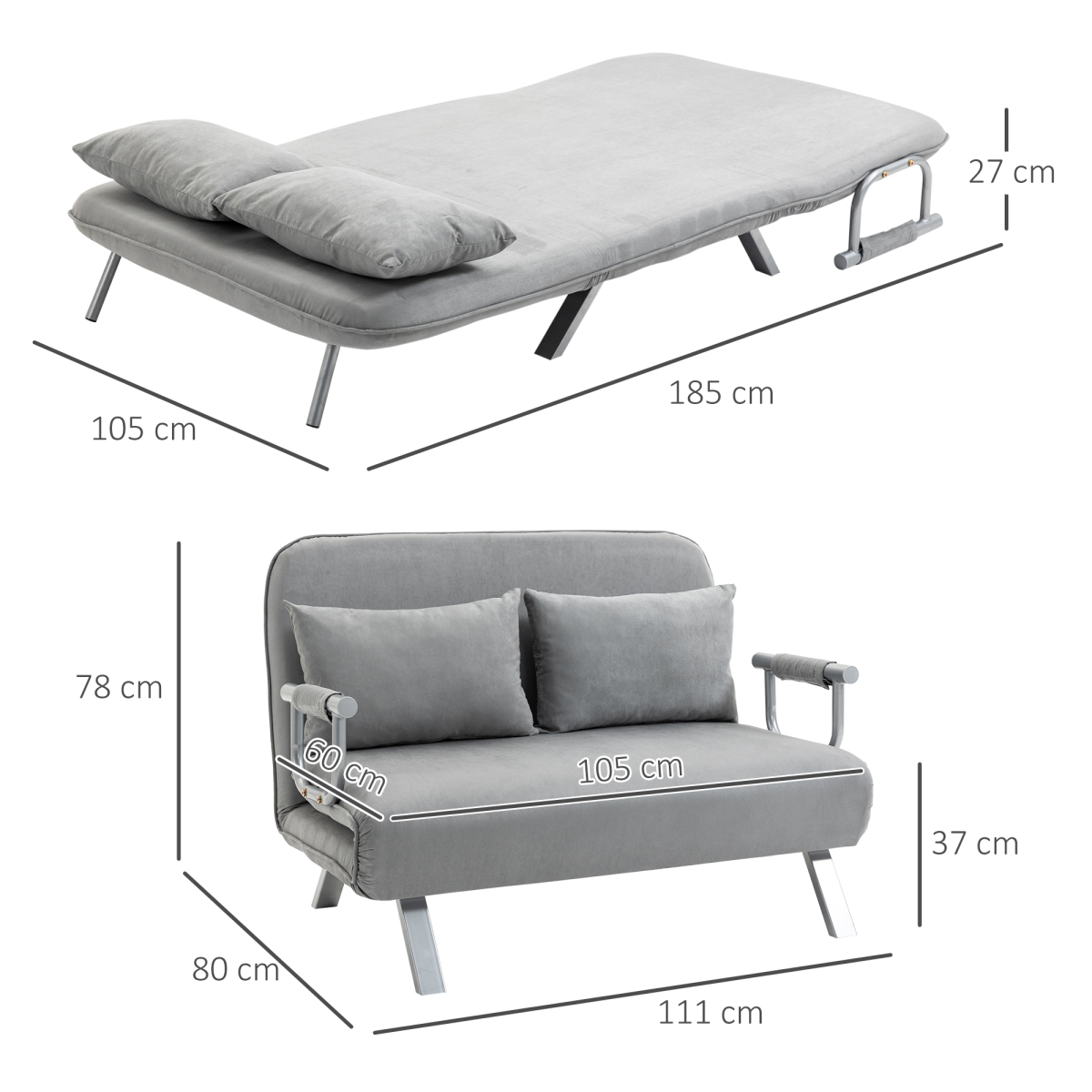 HOMCOM 2 Seater Sofa Bed Click Clack Light Grey Living Room - HOMCOM - Home Symphony