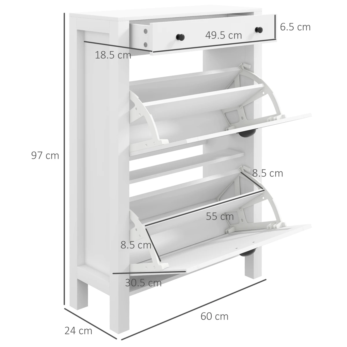 HOMCOM Shoe Cabinet 60W x 24D x 97H cm Eight Pair Capacity With Adjustable Shelves Hallway Storage by HOMCOM