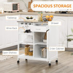 HOMCOM Kitchen Trolley Utility Cart on Wheels with Wine Rack, Drawer, Open Shelf White - Wine Rack