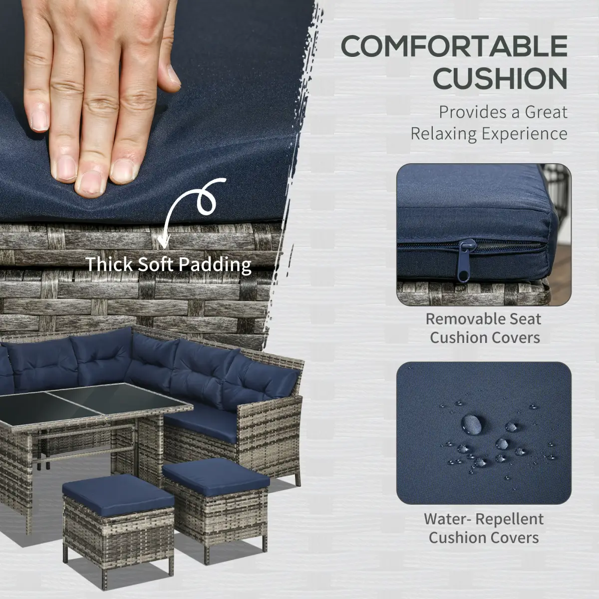 Outsunny Outsunny 6 PCs Patio wicker Sofa Set Rattan Chair Furniture w/ Glass & Cushioned - Garden Sofa Sets