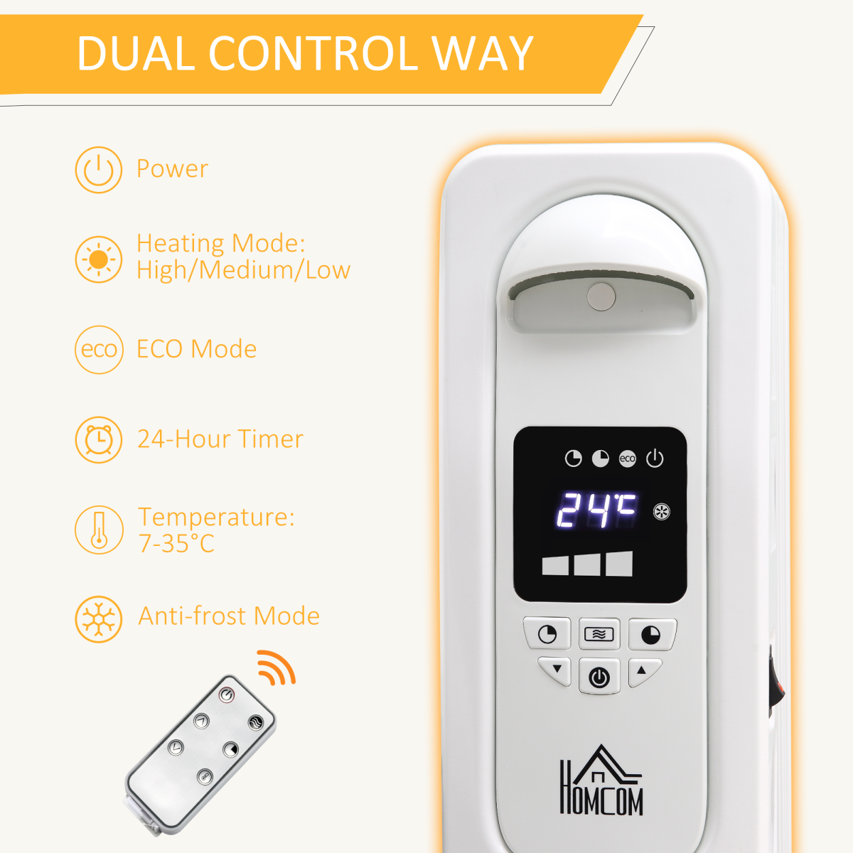 Homecom Oil Radiator 7-Fin LED Display Home Use