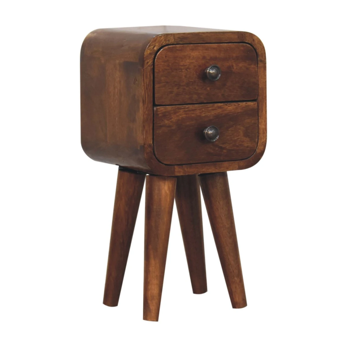 Artisan Bedside Table Mini Curved Mango Wood One Drawer Chestnut Finish For Small Bedrooms by Artisan Furniture