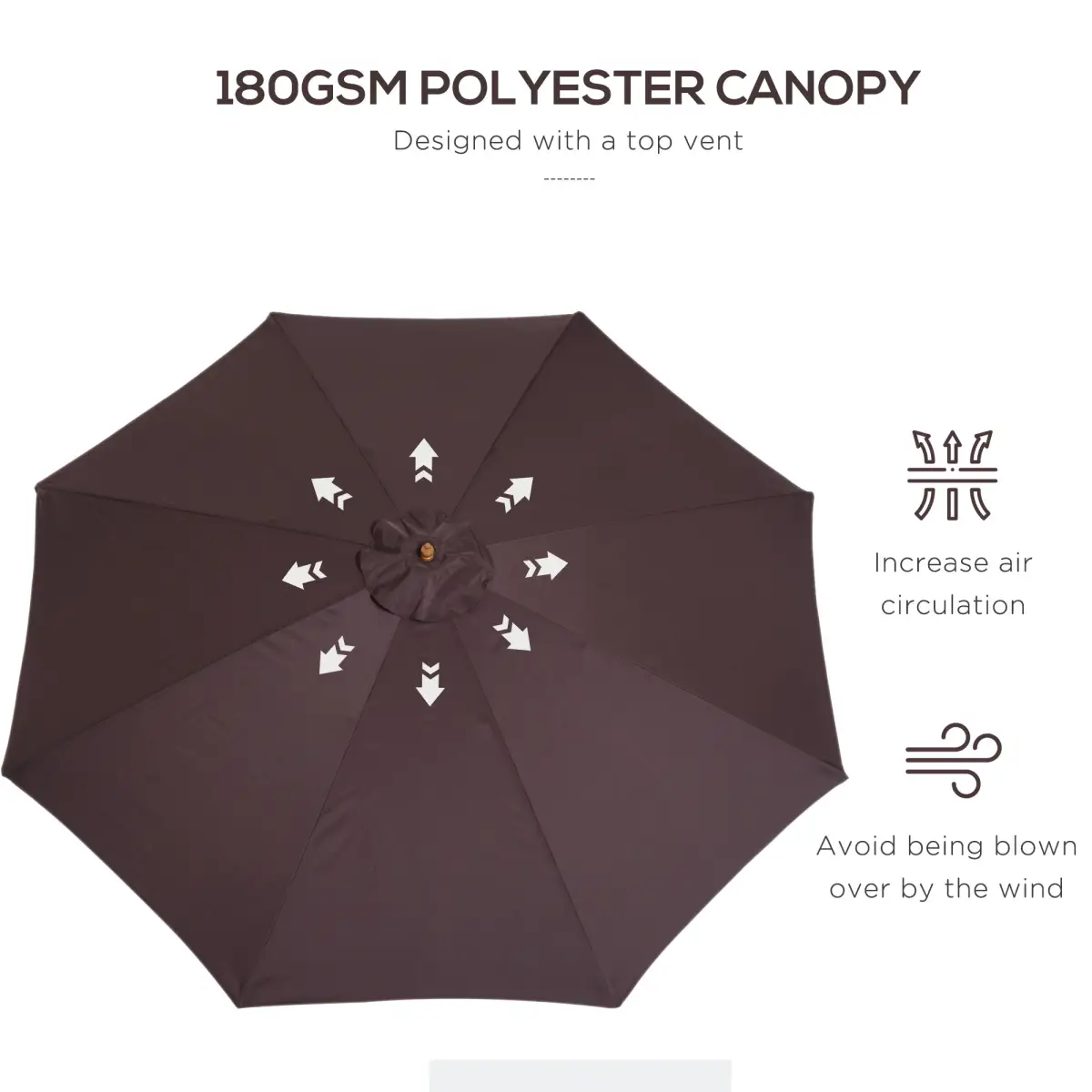 Outsunny 3m Bamboo Wooden Market Patio Umbrella Garden Parasol Outdoor Sunshade Canopy - Parasol