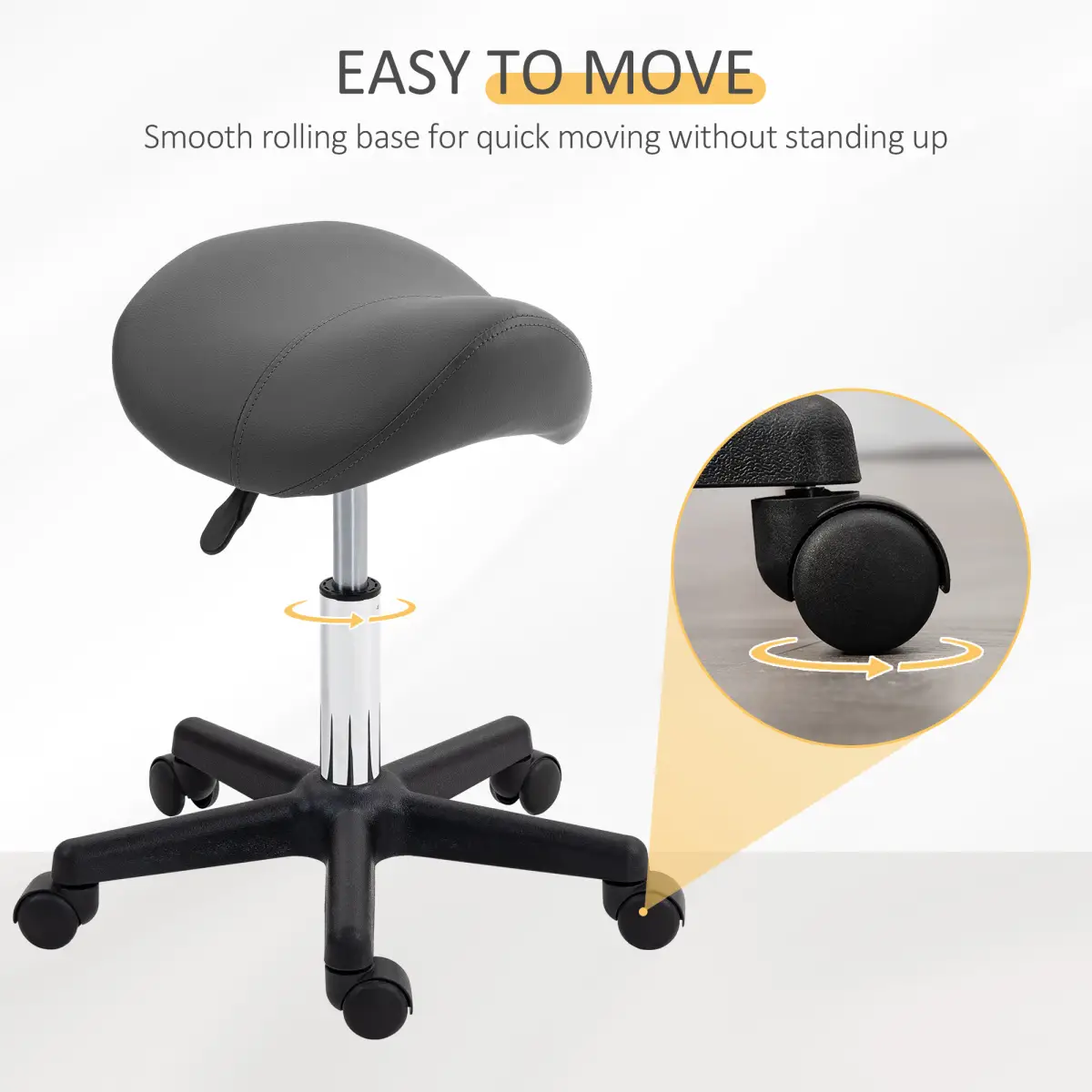 HOMCOM HOMCOM Saddle Stool Adjustable Rolling Salon Chair for Massage Spa Beauty Grey - Bar Stool
