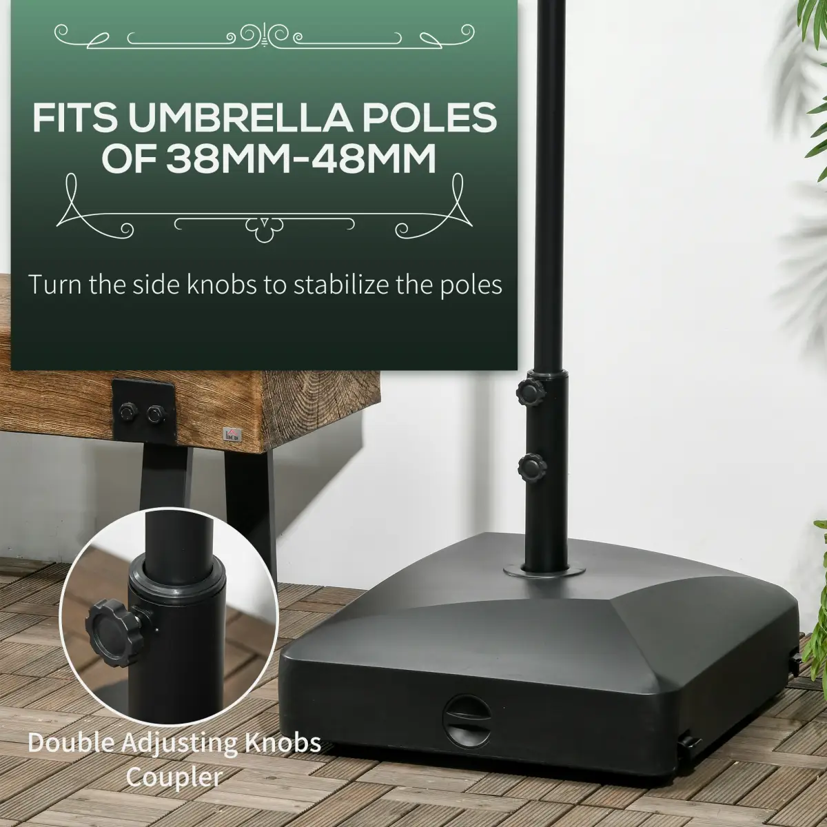 Outsunny Garden Parasol Base Outdoor Market Umbrella Stand 43kg Water or 60kg Sand Filled - Parasol