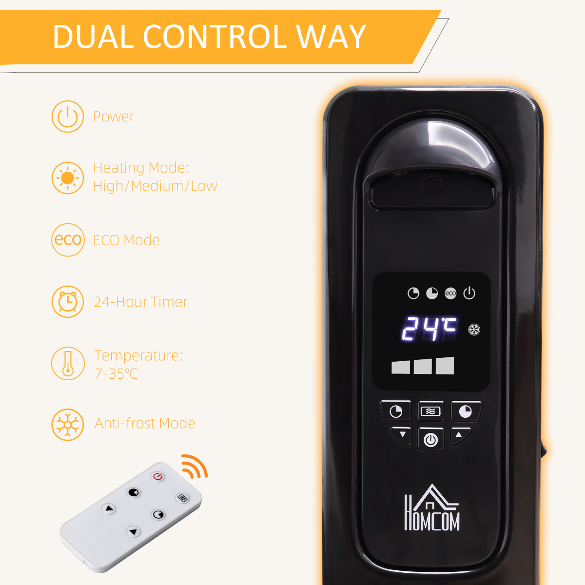 Homcom Oil Filled Radiator 2000W LED Timer Home