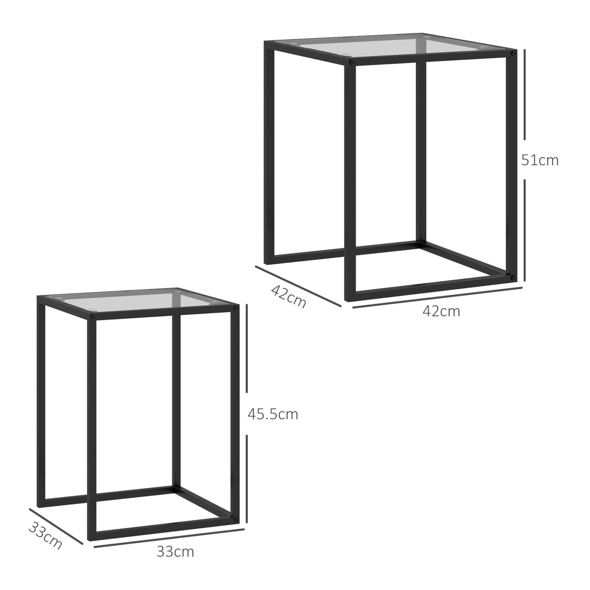 HOMCOM Nesting Tables 2 Tempered Glass Home - HOMCOM - Home Symphony