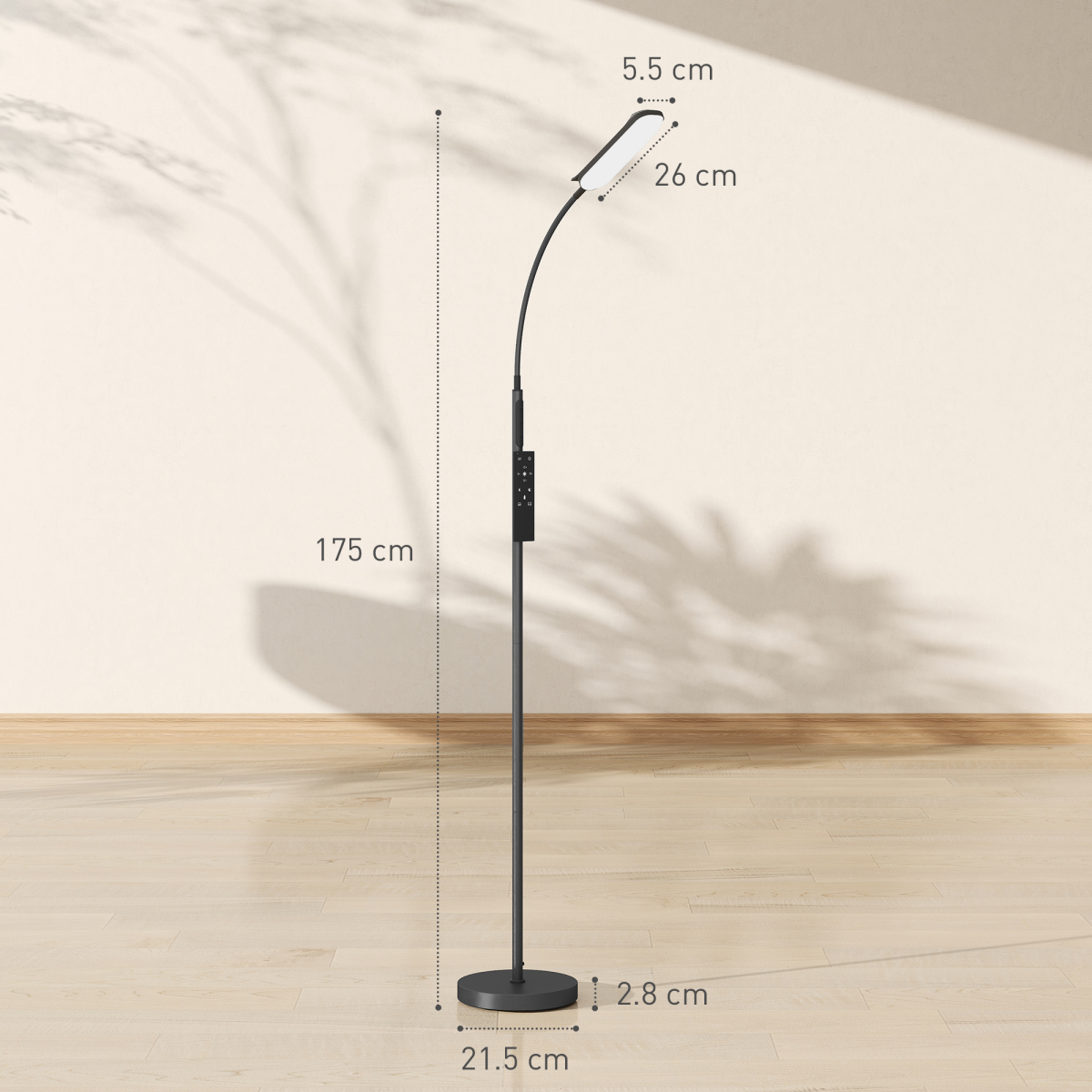 HOMCOM LED Floor Lamp for Living Room with Magnetic Remote Control, Black, features five scene modes and adjustable brightness.