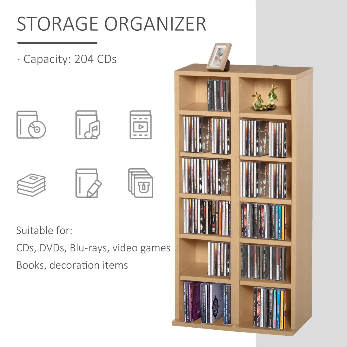 Unbranded Set of 2 CD Media Display Shelf Unit Tower Rack w/ Adjustable Shelves Wood Color - Wine Rack