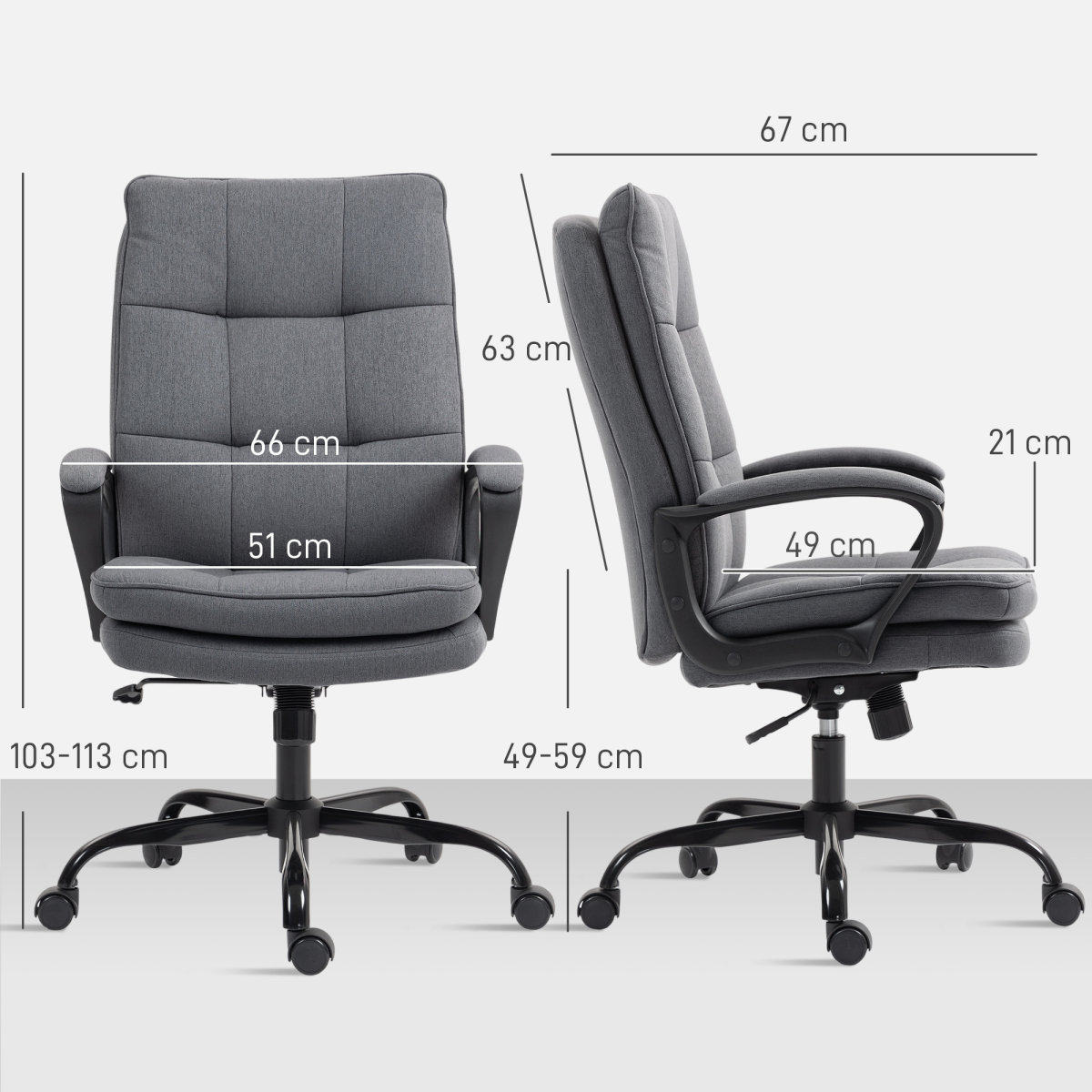 HOMCOM Fabric Office Chair With Adjustable Height Tilt 5 Wheel Ergonomic Home Desk Chair - HOMCOM - Home Symphony