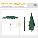Outsunny Aluminium Sun Parasol Garden Tilting Umbrellas Patio Rectangular, 2x1.25m, Green - Parasol