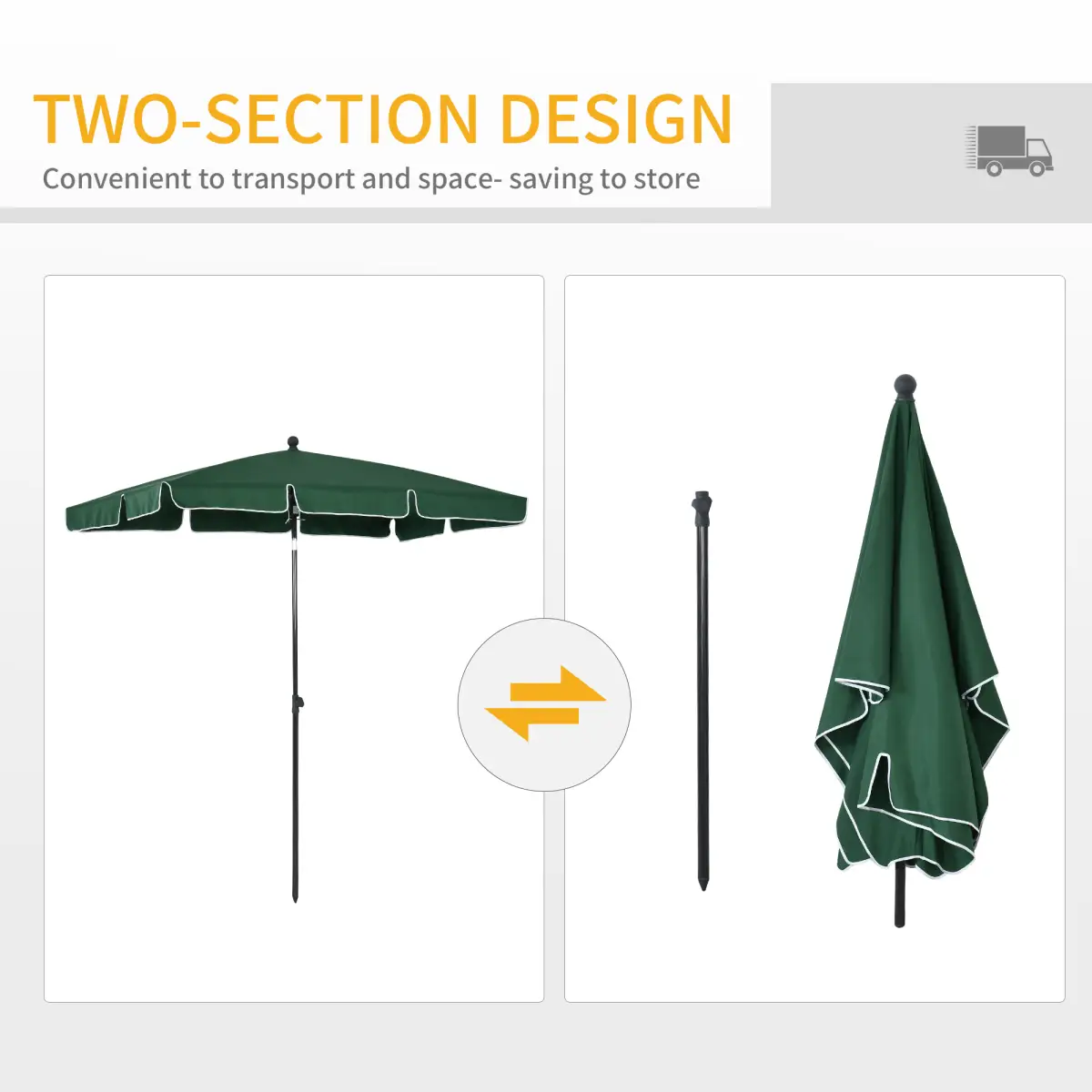 Outsunny Aluminium Sun Parasol Garden Tilting Umbrellas Patio Rectangular, 2x1.25m, Green - Parasol