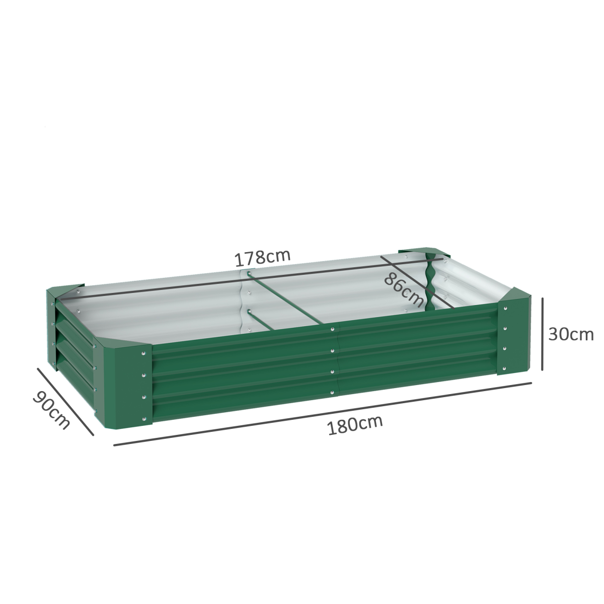 Outsunny green galvanised steel raised bed planter, 180x90x30 cm, for vegetables on patios or gardens.