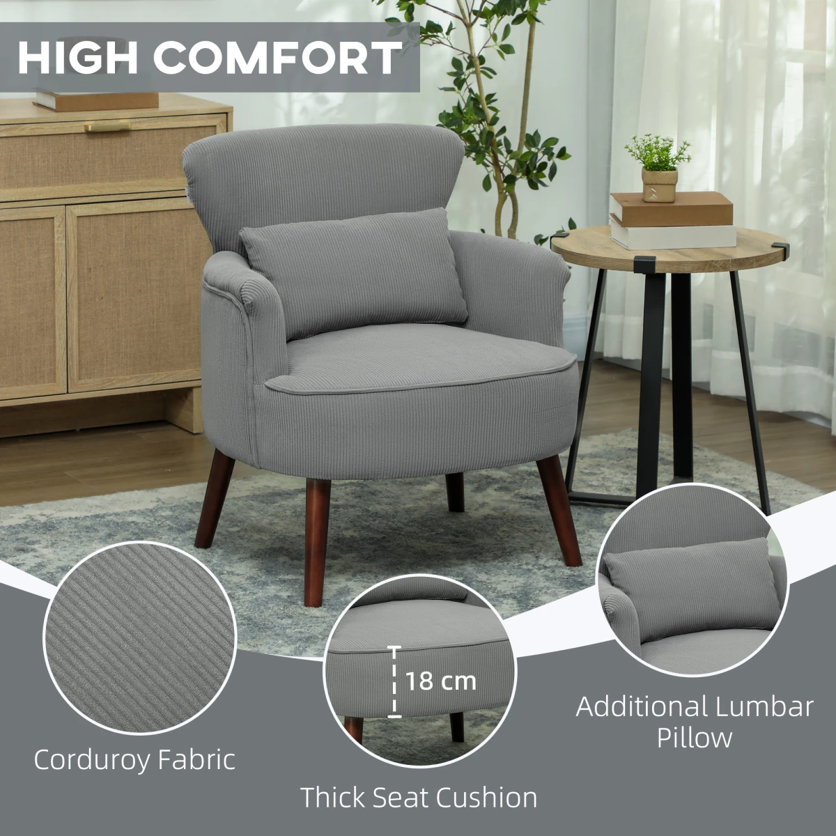 HOMCOM Armchair Wingback Corduroy Cushioned For Living Room by HOMCOM