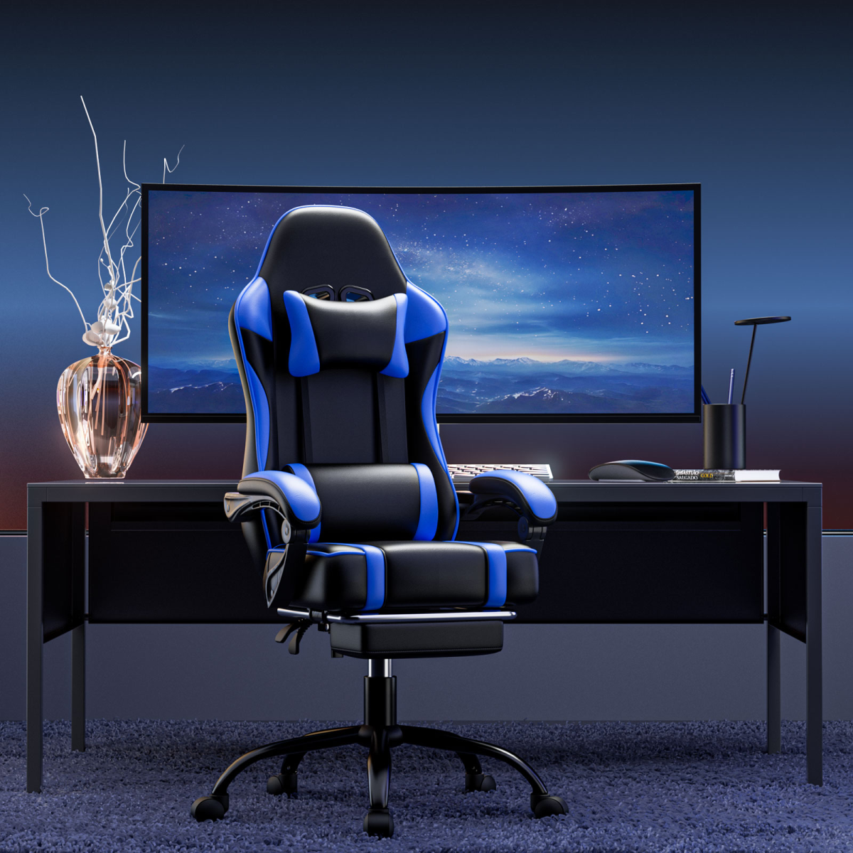 Premium Gaming Chair Height Adjustable With Footrest And Lumbar Support For Gamers And Office Use Pro - N/A - Home Symphony