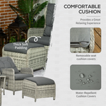 Outsunny Outsunny Recliner Rattan Sun Lounger Set 5-Piece Cushions And Two-Tier Table Mixed Grey Outdoor Patio - Sun Lounger