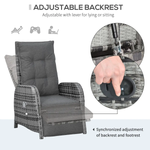 Outsunny 3 Pcs Rattan Chaise Lounge Sofa Set Bistro & Cushion Mixed Grey - Garden Sofa Sets