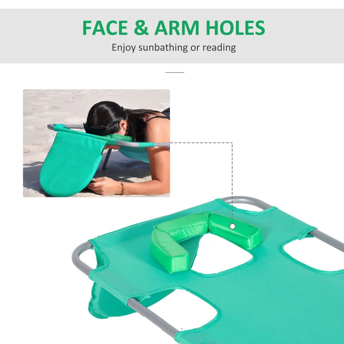 Outsunny Reclining Lounge Chair Face Cavity with Pillow Green - Sun Lounger
