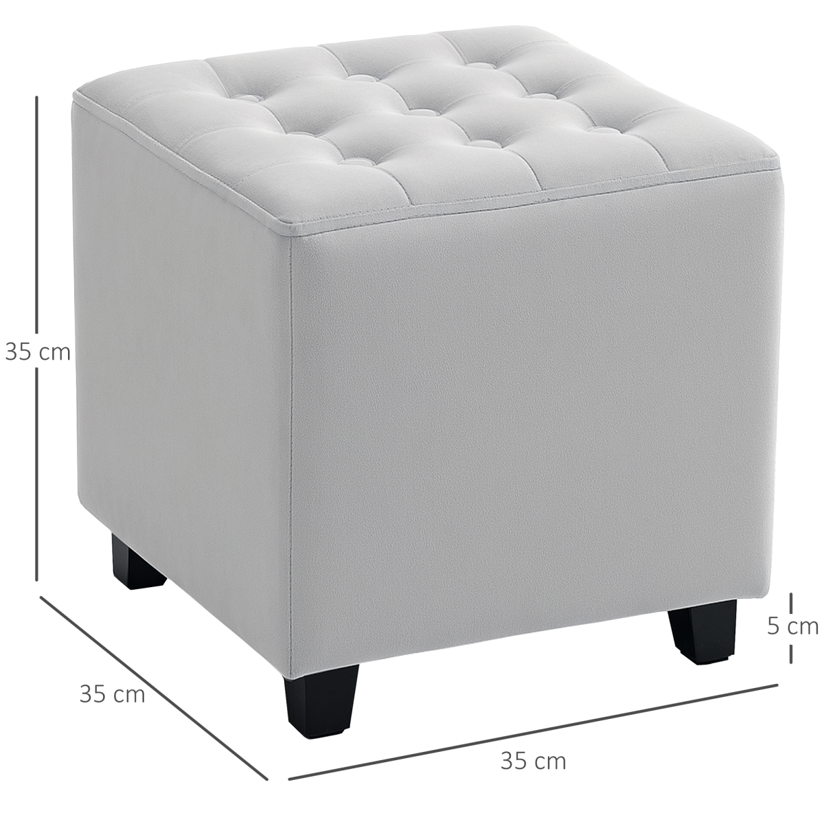 HOMCOM Compact Velvet Tufted Square Footstool With Wood Legs For Bedroom Light Grey - HOMCOM - Home Symphony