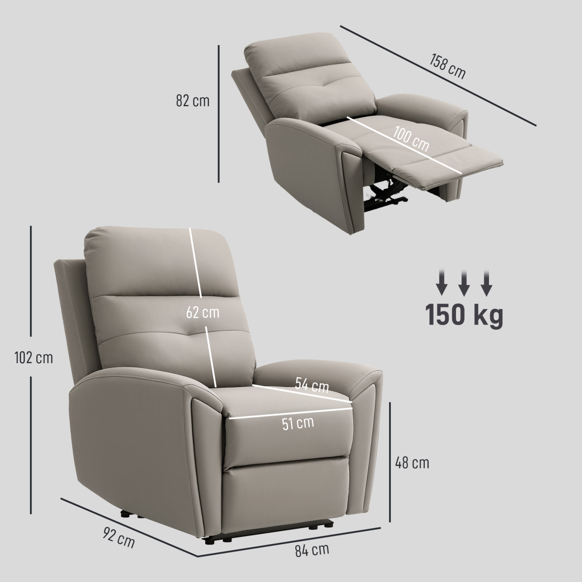 HOMCOM Full Size Manual Recliner Armchair For Living Room, beige recliner with 145° back and retractable footrest.