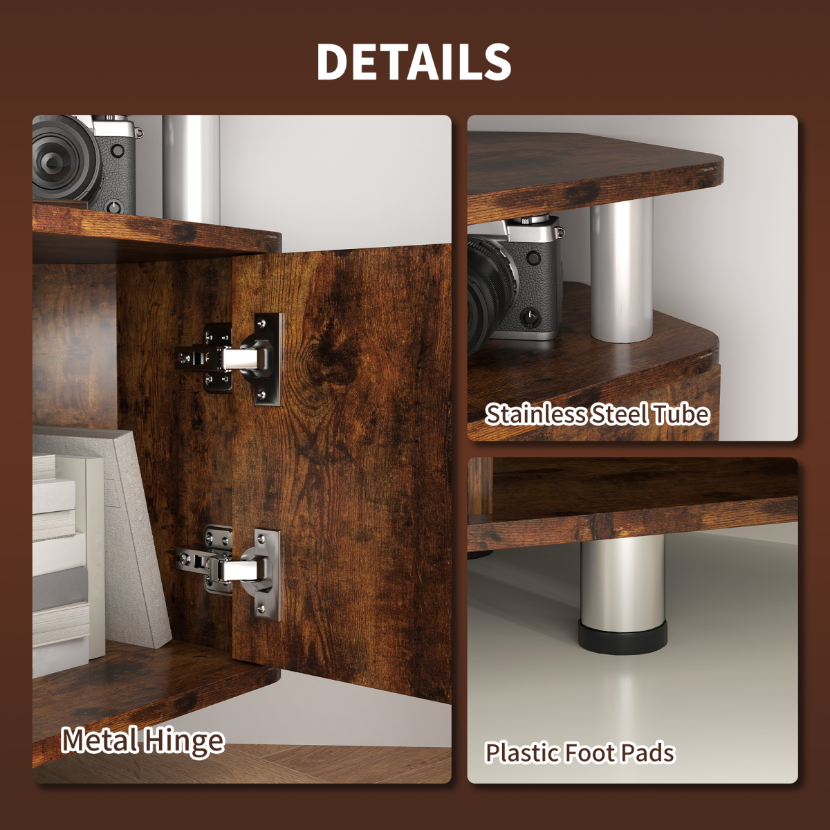 HOMCOM TV Unit Cabinet, 120cm top shelf in rustic brown, with two cupboards and two middle shelves for media storage.