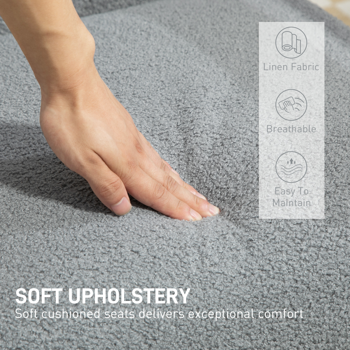 HOMCOM Accent Chair Wide Seat Cashmere Cushion Living Room close-up of grey carpet with a hand on it, soft upholstery.