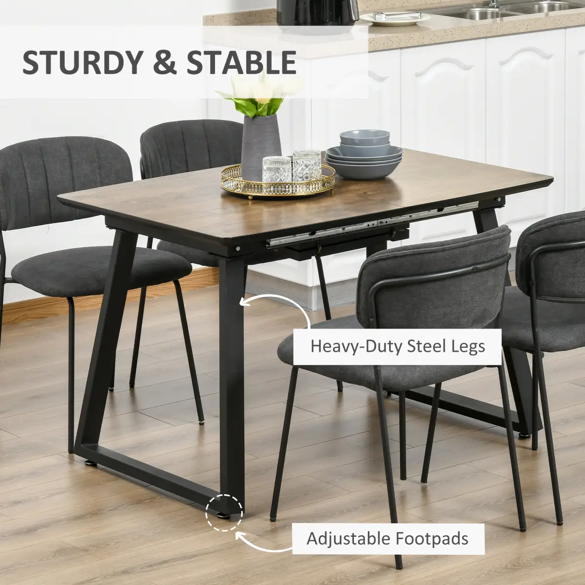 Unbranded Extendable Dining Table Rectangular Wood Effect Tabletop with Metal Frame - Dining Table