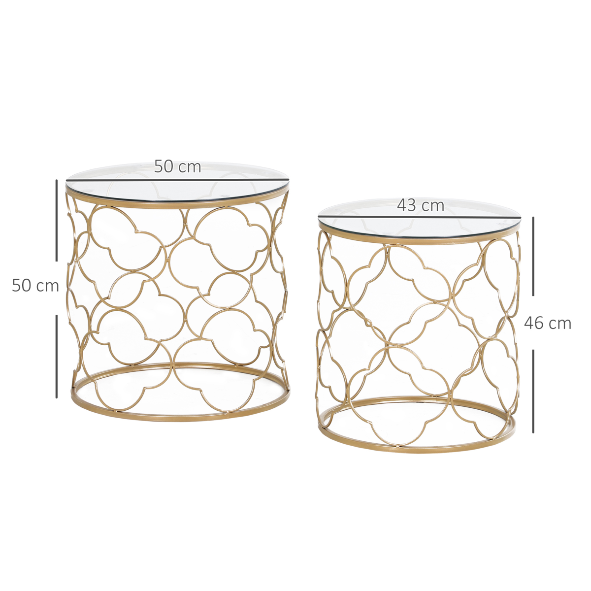 HOMCOM Nesting Tables Two Piece Glass Top Gold Tone For Modern Living Room Decor - HOMCOM - Home Symphony