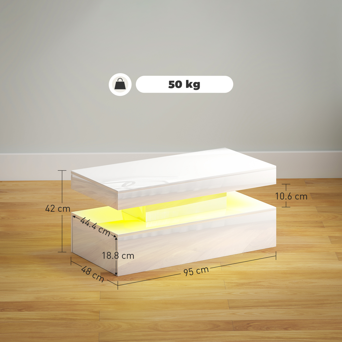 HOMCOM LED Coffee Table With RGB Light Living Room
