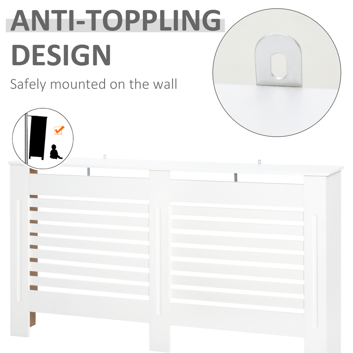 HOMCOM Radiator Cover Cabinet Medium Slatted Ventilation Top Shelf Child Safe Wall Mounted