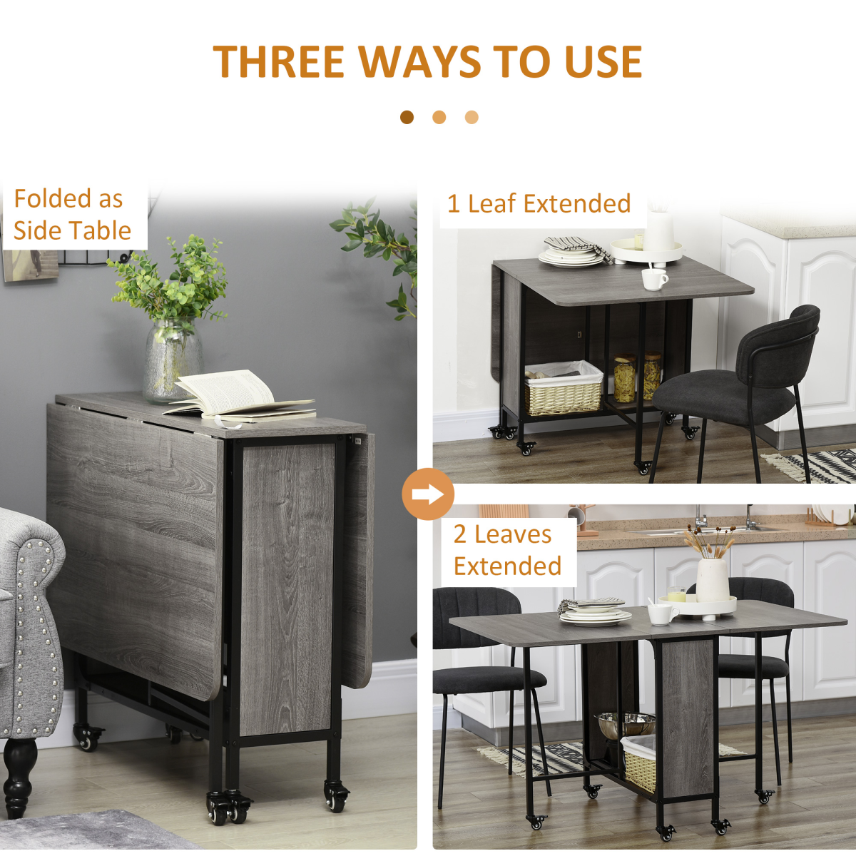 Homcom Mobile Drop Leaf Table Compact Extendable for Six - HOMCOM - Home Symphony