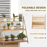 Outsunny 3-Tier Folding Bamboo Plant Stand Display Shelf Rack for Indoor & Outdoor - Wine Rack