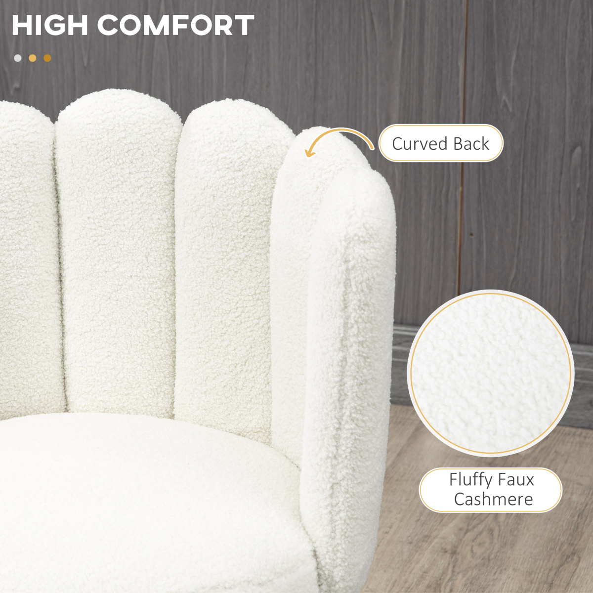 HOMCOM Bar Stool Set Of 2 With Backs Cream Cushioned Faux Cashmere Thick Foam With Adjustable Feet For Breakfast Bar - HOMCOM - Home Symphony