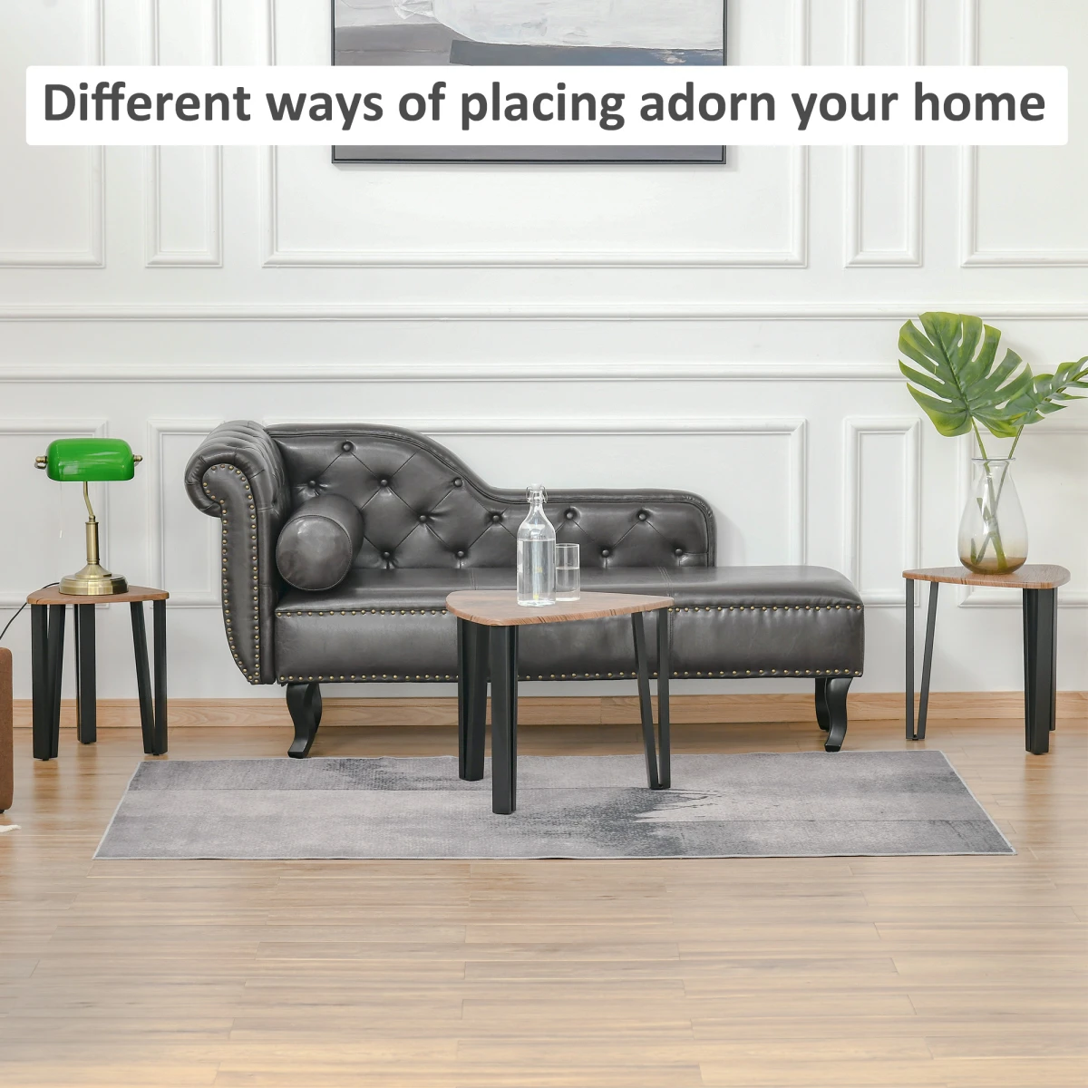 HOMCOM Premium Walnut Triangular Stackable Coffee Table Set V Shaped Metal Legs Living Rooms - Coffee Table