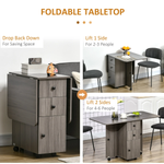 HOMCOM Drop Leaf Table Grey Wood Compact Drawers Apartments by HOMCOM