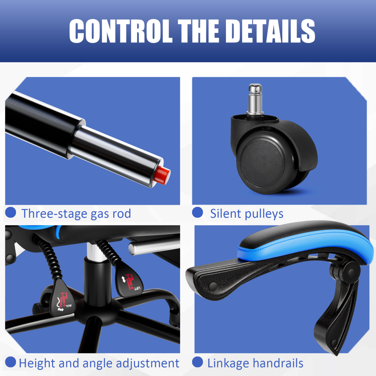 Home Symphony Pro Gaming Chair With Adjustable Lumbar Support For Adults; three-stage gas rod, silent pulleys