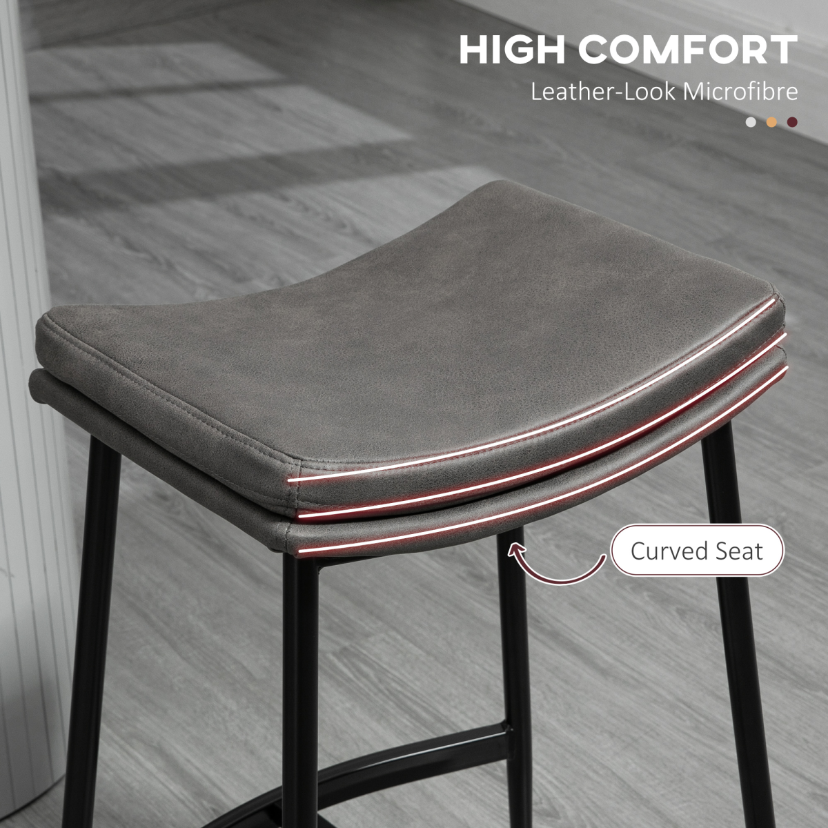 HOMCOM Bar Stool 89-99cm Curved Seat Grey Set of 2 - HOMCOM - Home Symphony