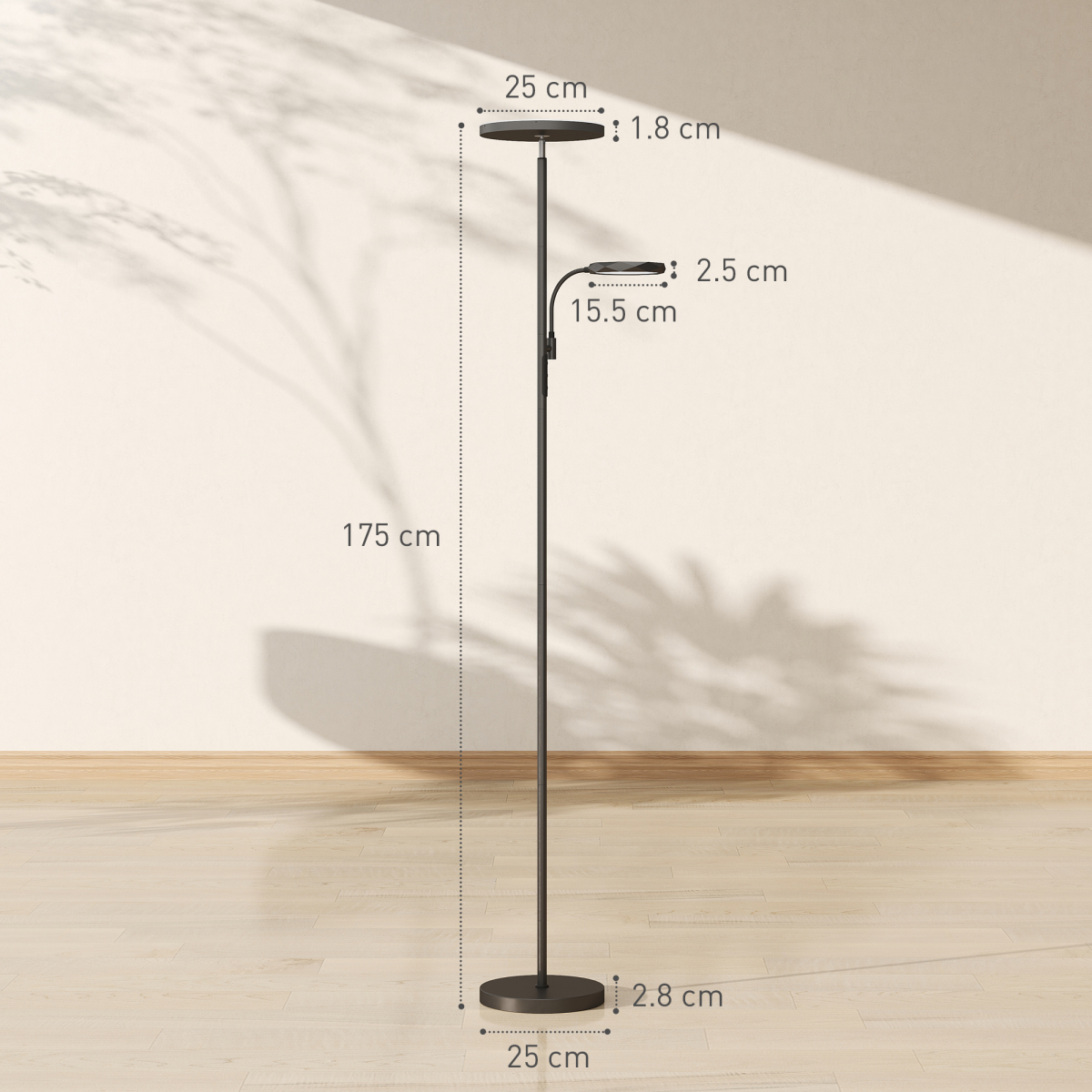 HOMCOM Floor Lamp for Living Room, Standing Lamp with 4 Scene Modes, Black, features adjustable brightness and color temperature.