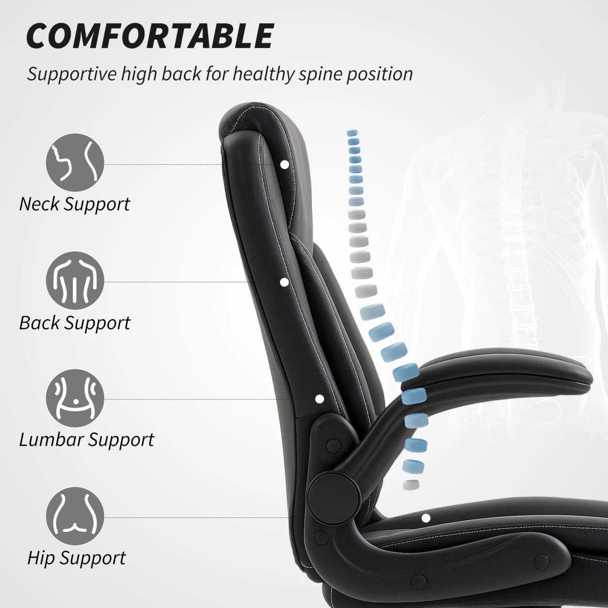 Premium Ergonomic Office Chair 47 To 57 Centimeters Height Adjustable Curved Back With Flip Up Armrests For Home Office by N/A