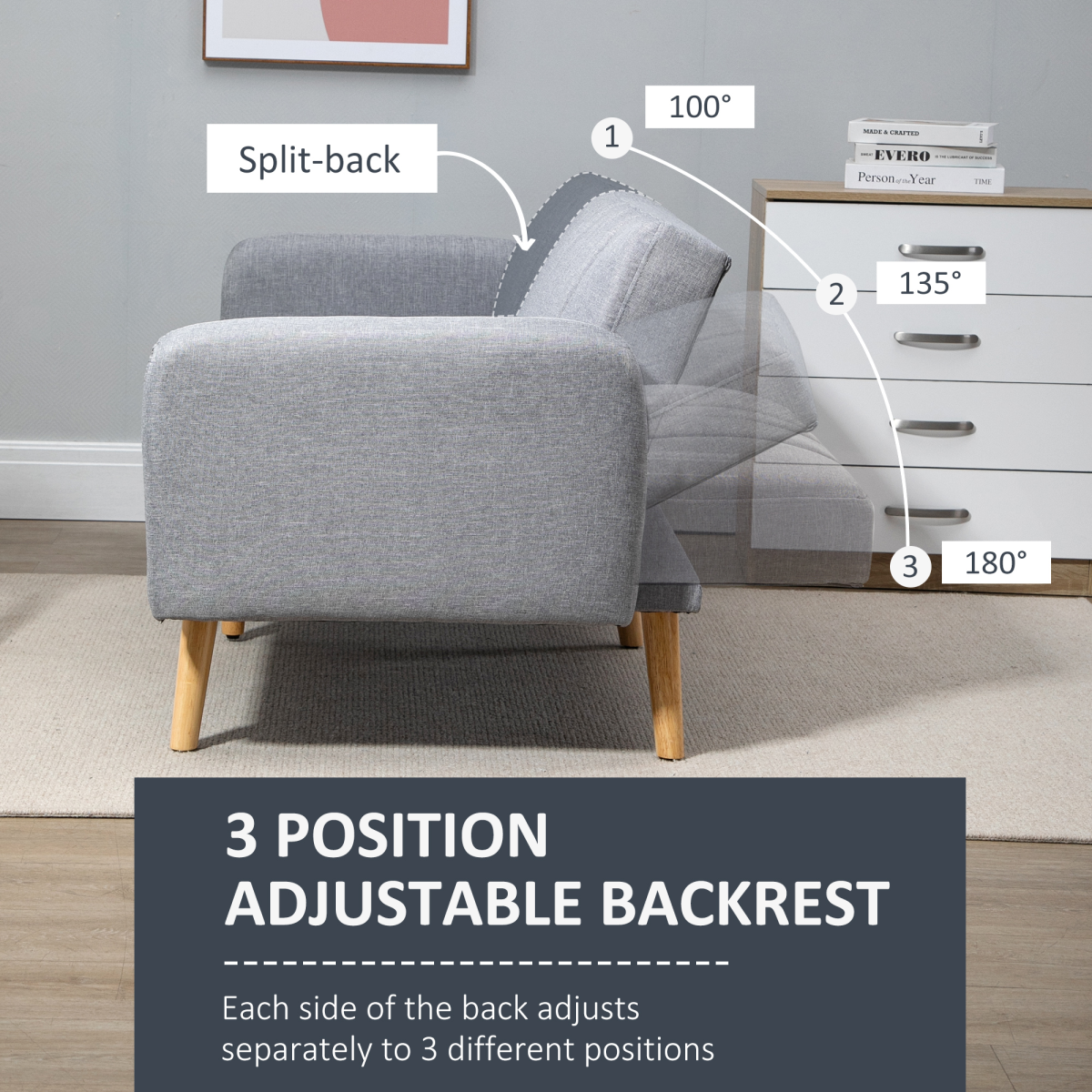 Homcom Two Seater Sofa Bed Adjustable Backrest For Flats - HOMCOM - Home Symphony