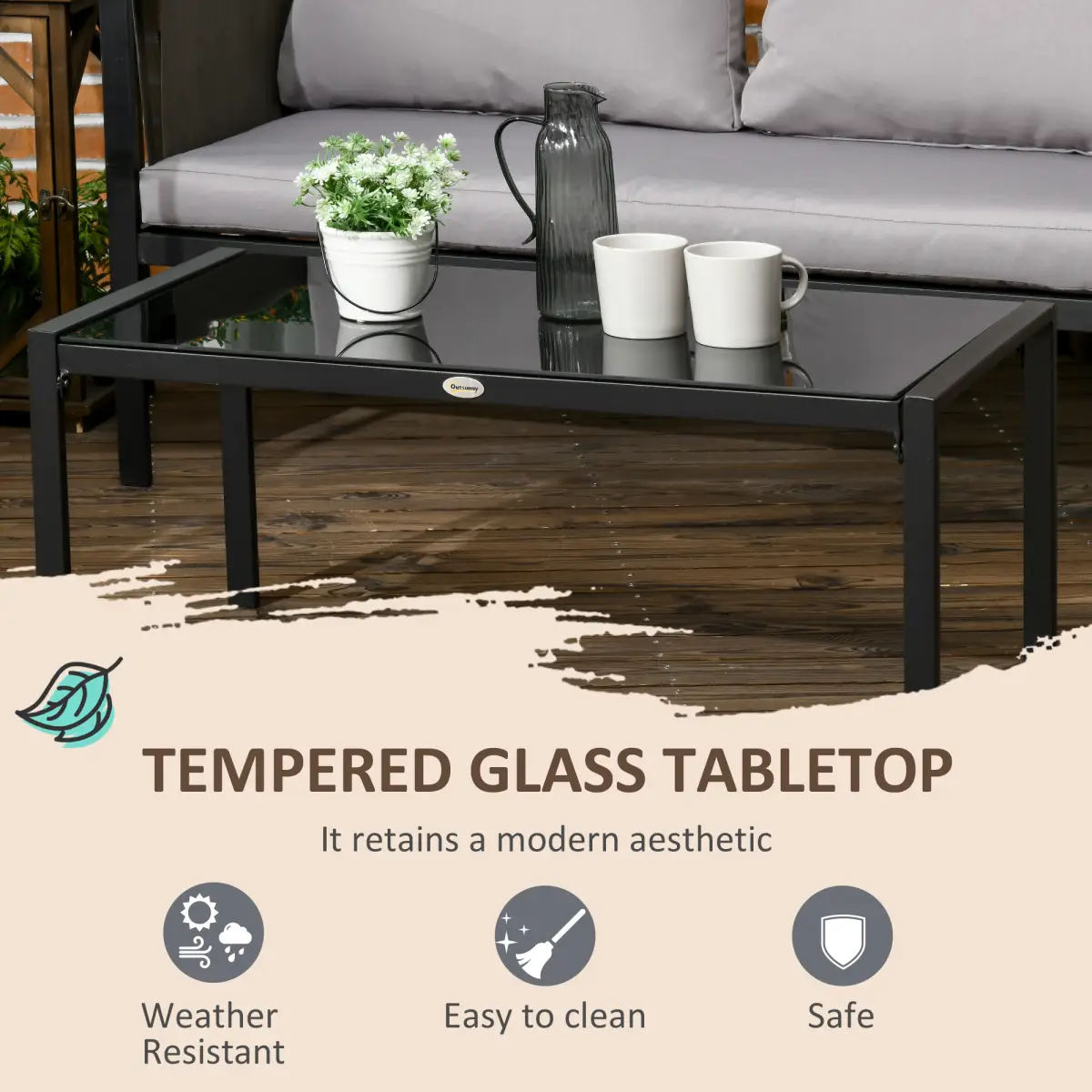 Outsunny Outsunny 4 Piece Garden Sofa Set w/ Tempered Glass Coffee Table Padded Cushions - Garden Set