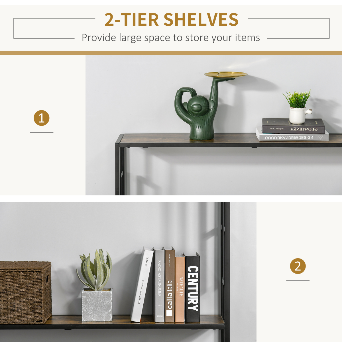 Industrial Console Desk Two Shelf Melamine Office - HOMCOM - Home Symphony