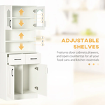HOMCOM 168cm Kitchen Cupboard Storage Cabinet w/ Shelves & Drawers,Open Counter White - Display Cabinet
