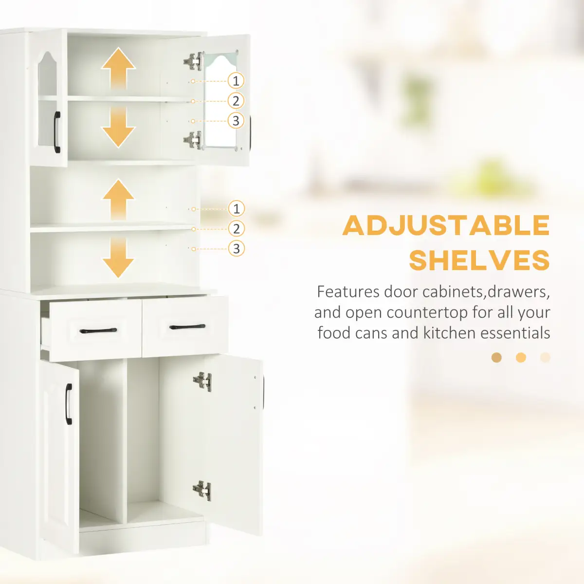 HOMCOM 168cm Kitchen Cupboard Storage Cabinet w/ Shelves & Drawers,Open Counter White - Display Cabinet