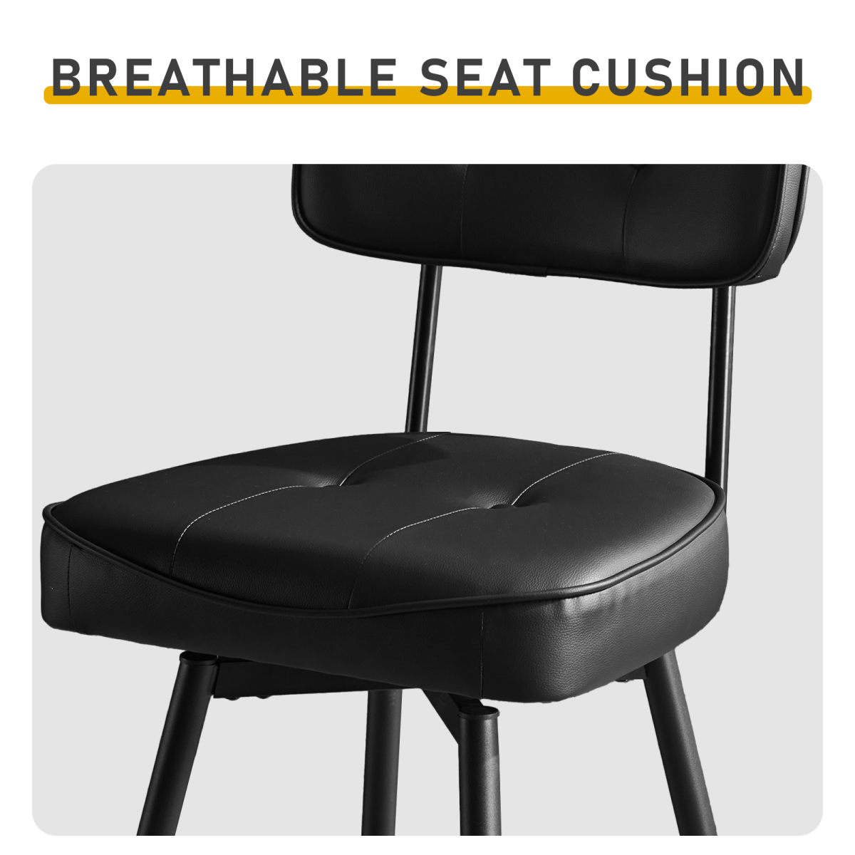 2 Pcs Black PU Swivel Bar Stools with Button-Tufted Backrest and Metal Legs - N/A - Home Symphony
