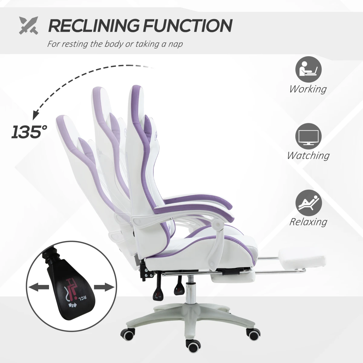 Vinsetto Vinsetto Racing Style Gaming Chair FullSize 135Degree Recline Footrest for Gamers - Office Chair