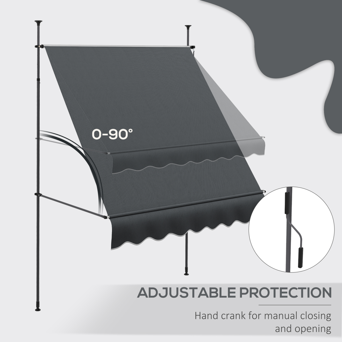 Outsunny Freestanding Retractable Awning 2m x 1.2m Canopy Manual 0 To 90 Degrees Weatherproof Garden Shade - Outsunny - Home Symphony
